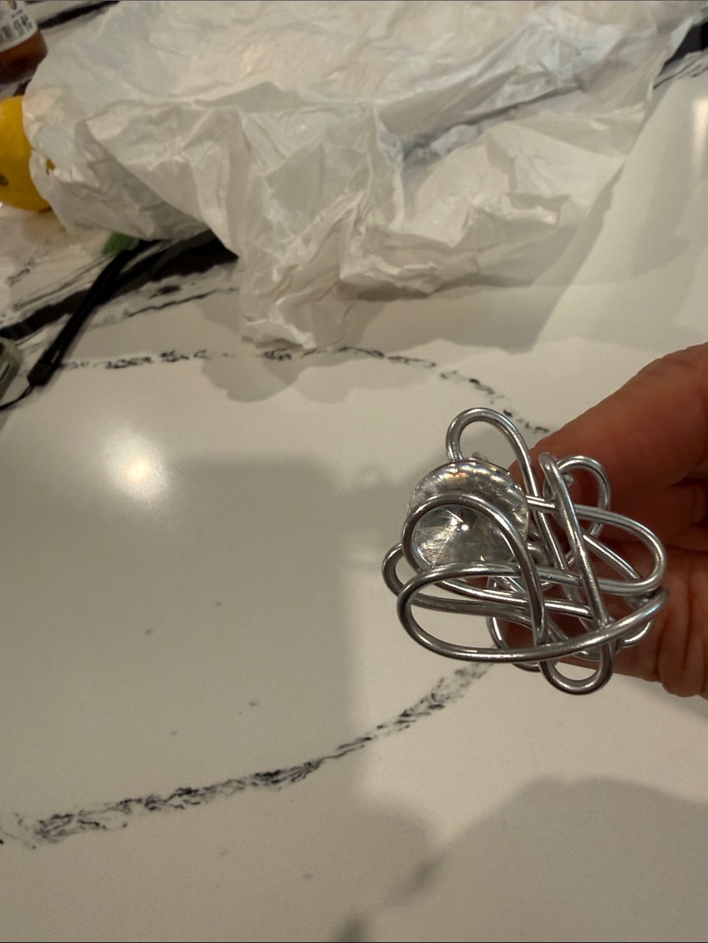 Modern Silver Wire Puzzle with Clear Center Stone
